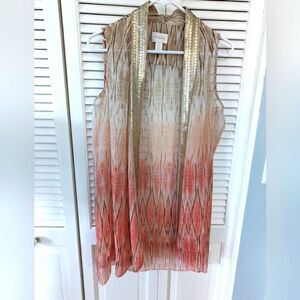 Chicos Vest sz S (0) Sheer Python Flowy sleeveless Champagne Sequin Peach Stripe